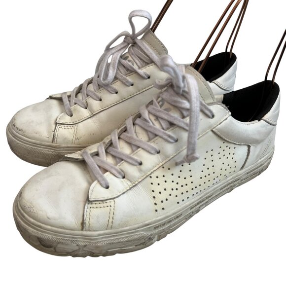 P448 low top sneakers white leather perforated logo EU 37 US 7 womens lace up - Picture 1 of 14
